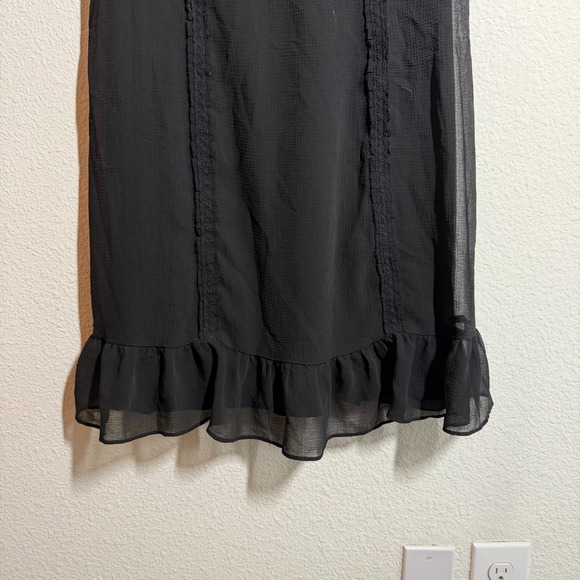 Adrianna Papell Fit & Flare Chiffon Dress Womens 14 Black Ruffled Back Zipper - Picture 7 of 12
